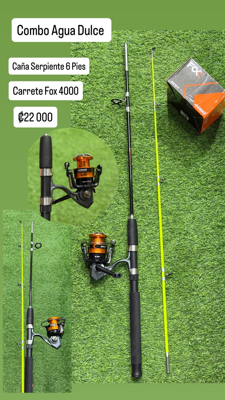 Combo Caña Serpiente y Carrete Fox 4000